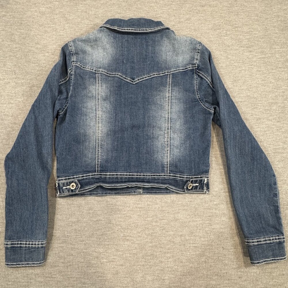 Maurices Womens Blue Denim Jean Jacket Size M Button Front Long Sleeve Pockets - Picture 4 of 14